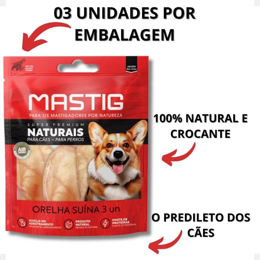 Petisco Natural Orelha Suína Desdratada 03 Unidades Grandes