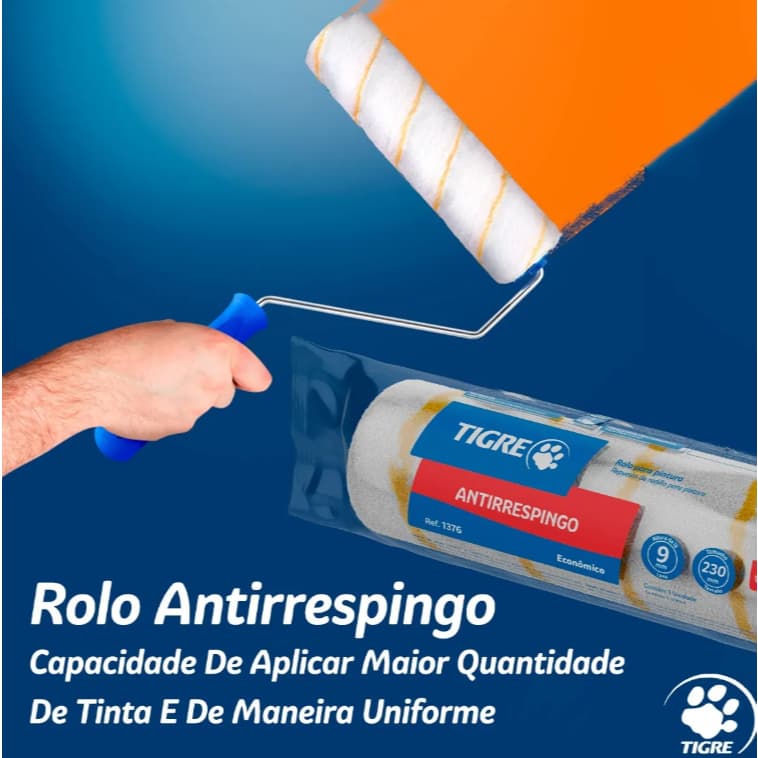 Rolo para Pintura de parede Tigre 23cm 1326 1312 + Suporte