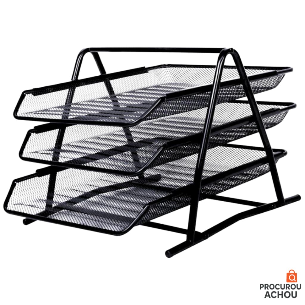 Organizador de Mesa Papéis Documentos com 3 Bandejas Preto