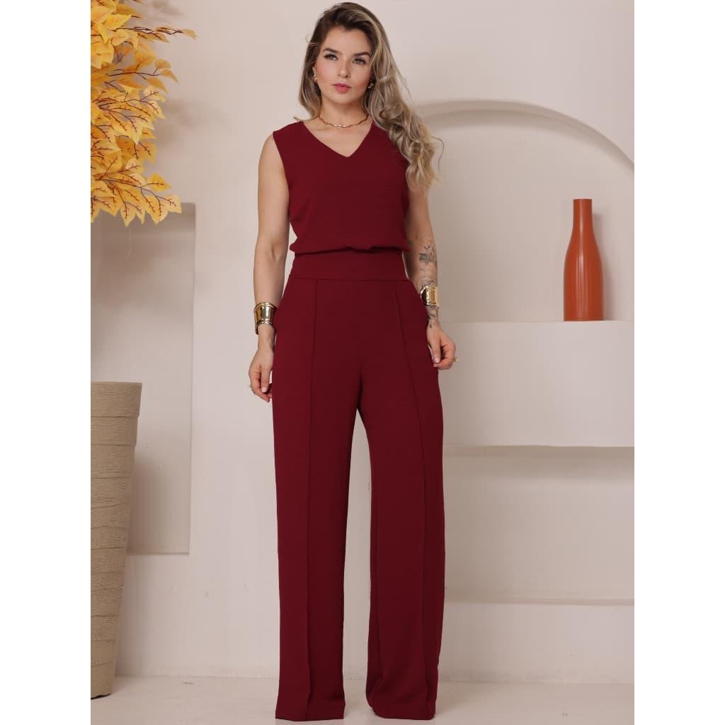 Conjunto Blusa Feminina Social com Calça Pantalona Solta Alfaiataria