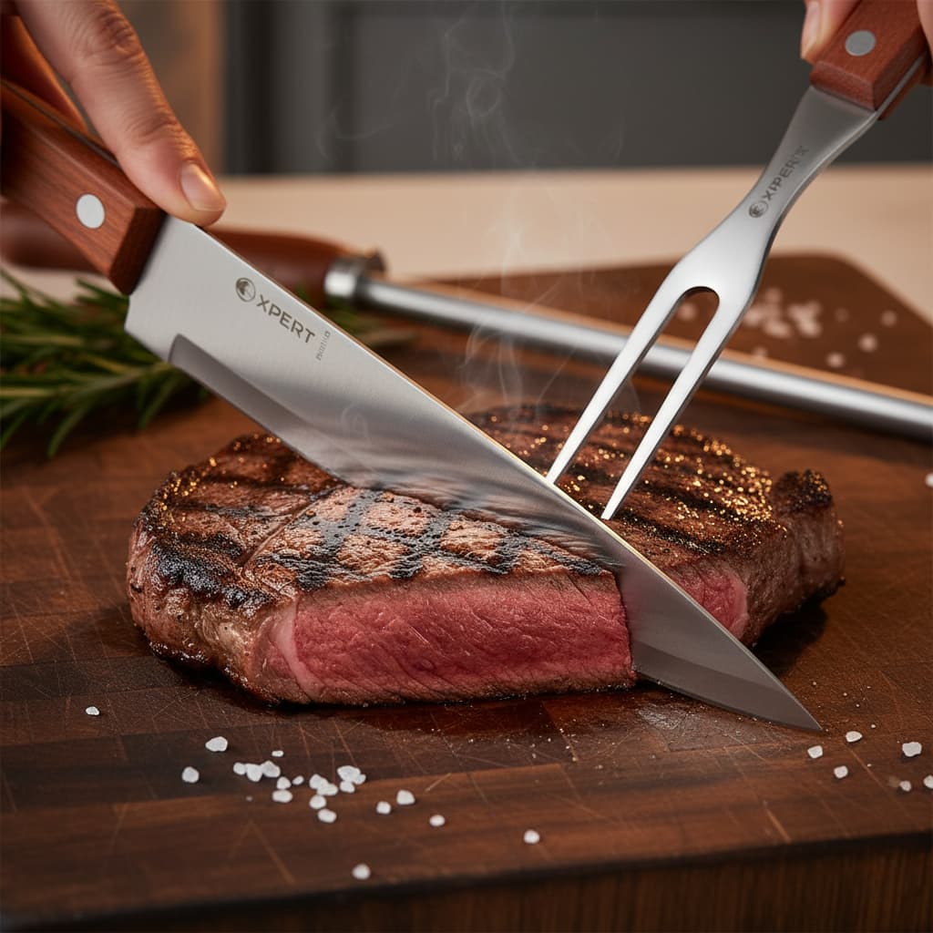 Kit Churrasco Profissional 3 Pecas Aco Inox Cabo Madeira Utensilios Churrasqueiro