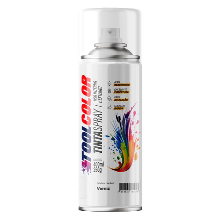 TINTA SPRAY VERNIZ USO GERAL SECAGEM RAPIDA - MUNDIAL PRIME OU TOOLCOLOR - 400ML