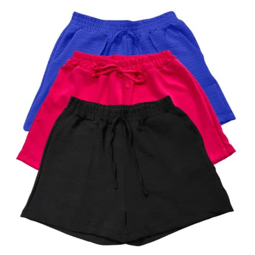 Kit 3 Shorts Feminino Básico Duna Cintura  com Amarração Confortável Soltinho Tendência Feminina do Verão