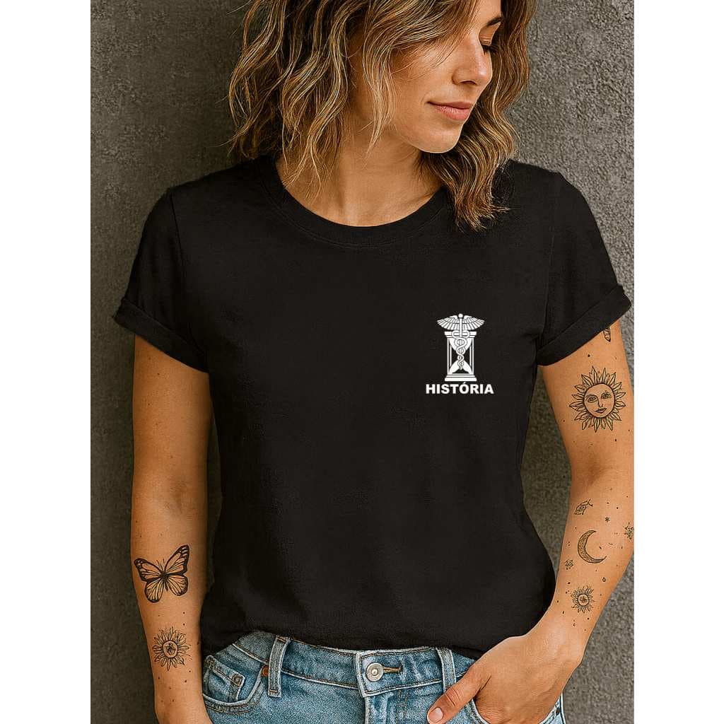 Camiseta Babylook Feminina Estampada 100% Algodão Curso História Faculdade Profissão