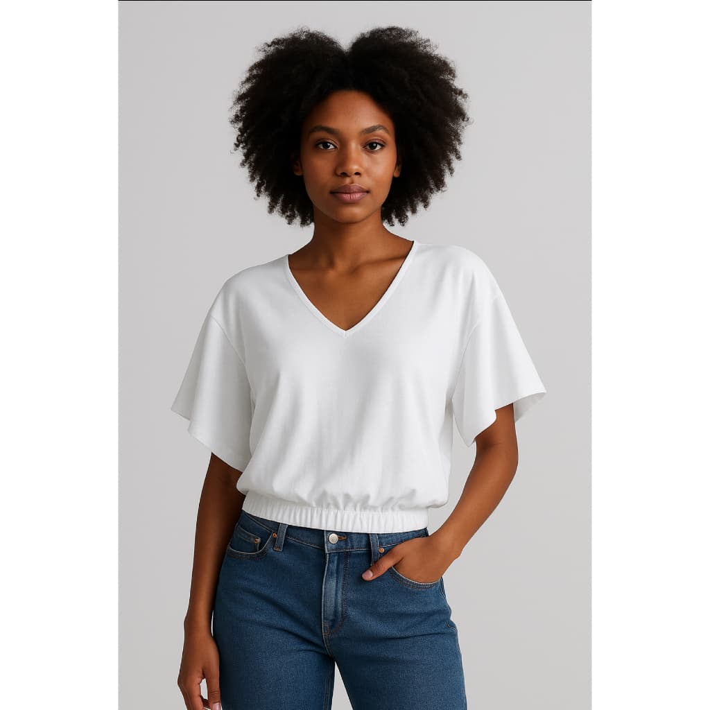 Blusinha Feminina Básica Manga Curta com Elástico na Cintura – Conforto e Estilo Casual