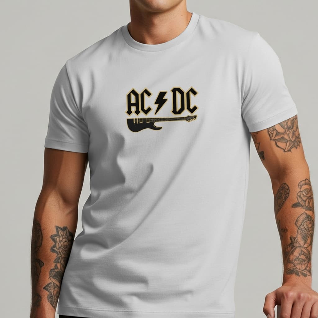 Camiseta Masculina AC/DC Banda Rock Clássico Estampa Guitarra Algodão Premium