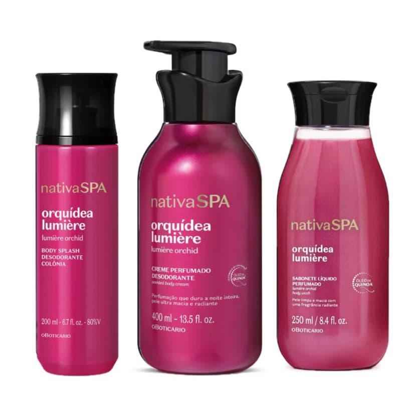 Kit Nativa Spa Orquídea Lumière: Loção Corporal 400ml + Body Splash 200ml + Sabonete Líquido 250ml