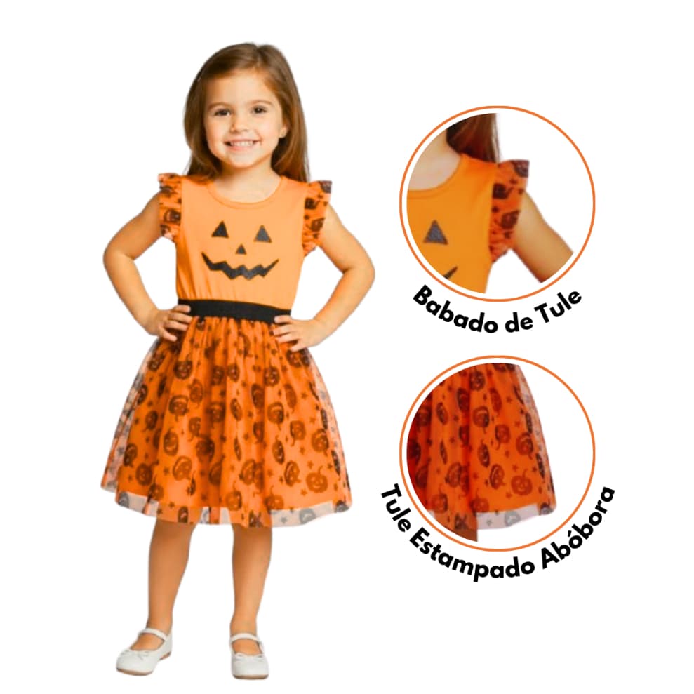 Fantasia Infantil Menina Halloween Vestido Abóbora Dia das Bruxas