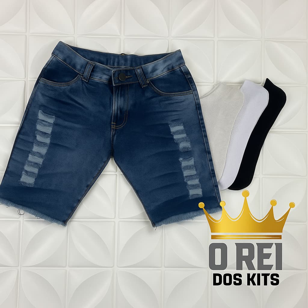 Kit Bermuda Jeans Desfiada + Meia soquete Direto da Fabrica Voce escolhe  a Cor