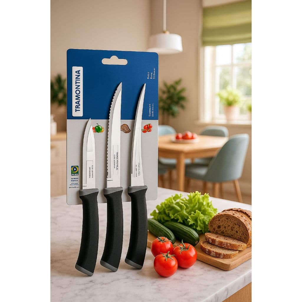 Kit 3 Facas Tramontina Tomate Microserrilhada  Aço Inox Legumes