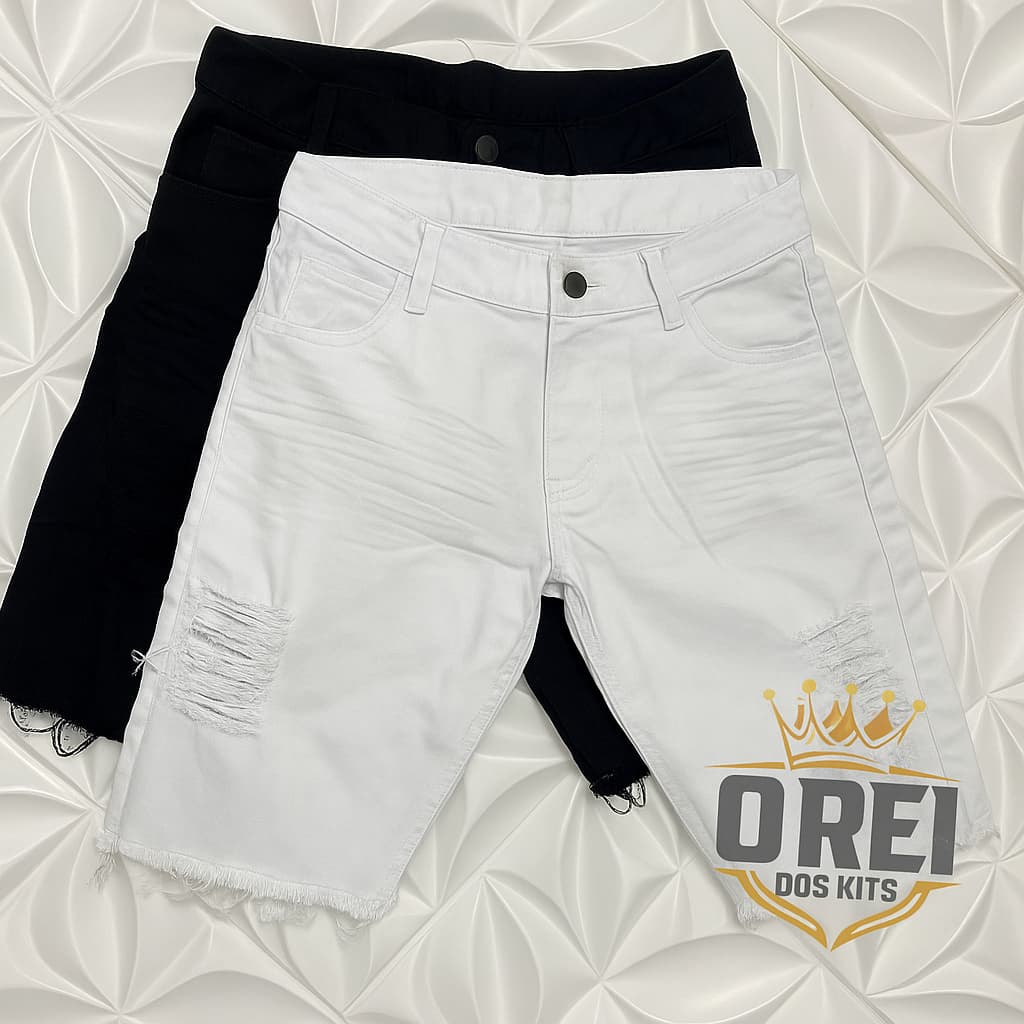 2 Bermudas Jeans Masculina Moderna Rasgada/Desfiada Com Lycra Voce Escolhe A Cor do Kit