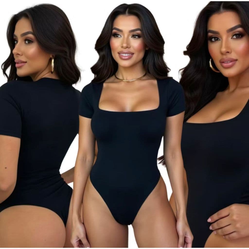 Body Feminino Manga Curta Decote Quadrado Suplex com Forro Duplo