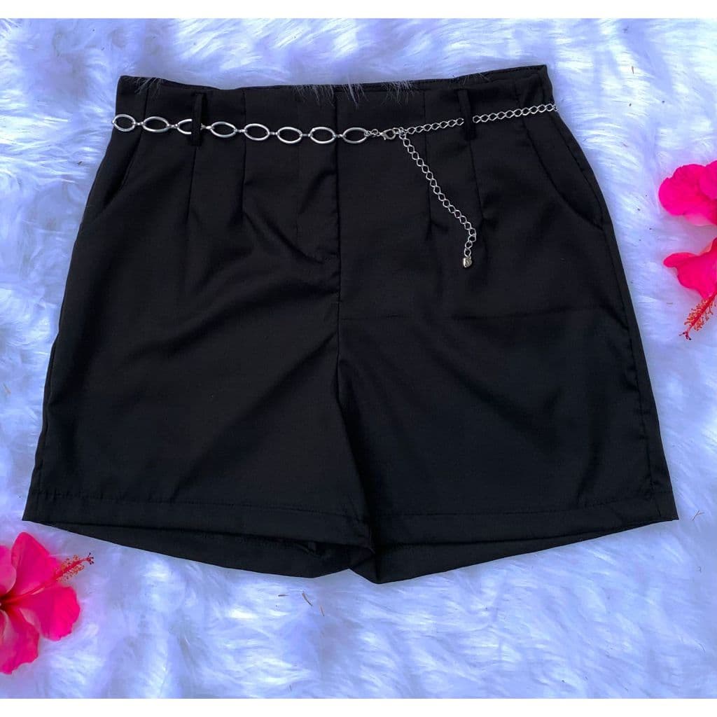 Shorts Plus Size De Alfaiataria Premium Com Cinto Corrente Prata De Brinde Oferta Moda Feminina Short Bermuda plus size