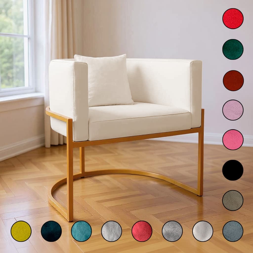 Poltrona para Sala Decorativa Luna Base de Ferro Dourada com Almofada Suede Aninha Decor