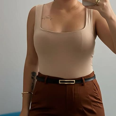 Body Feminino poliamida decote quadrado Bori de alças Elegante básico