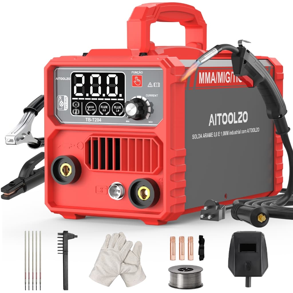 Máquina Solda Sem Gás Digital 200a Mig+tig+mma 3Em1 Aitoolzo