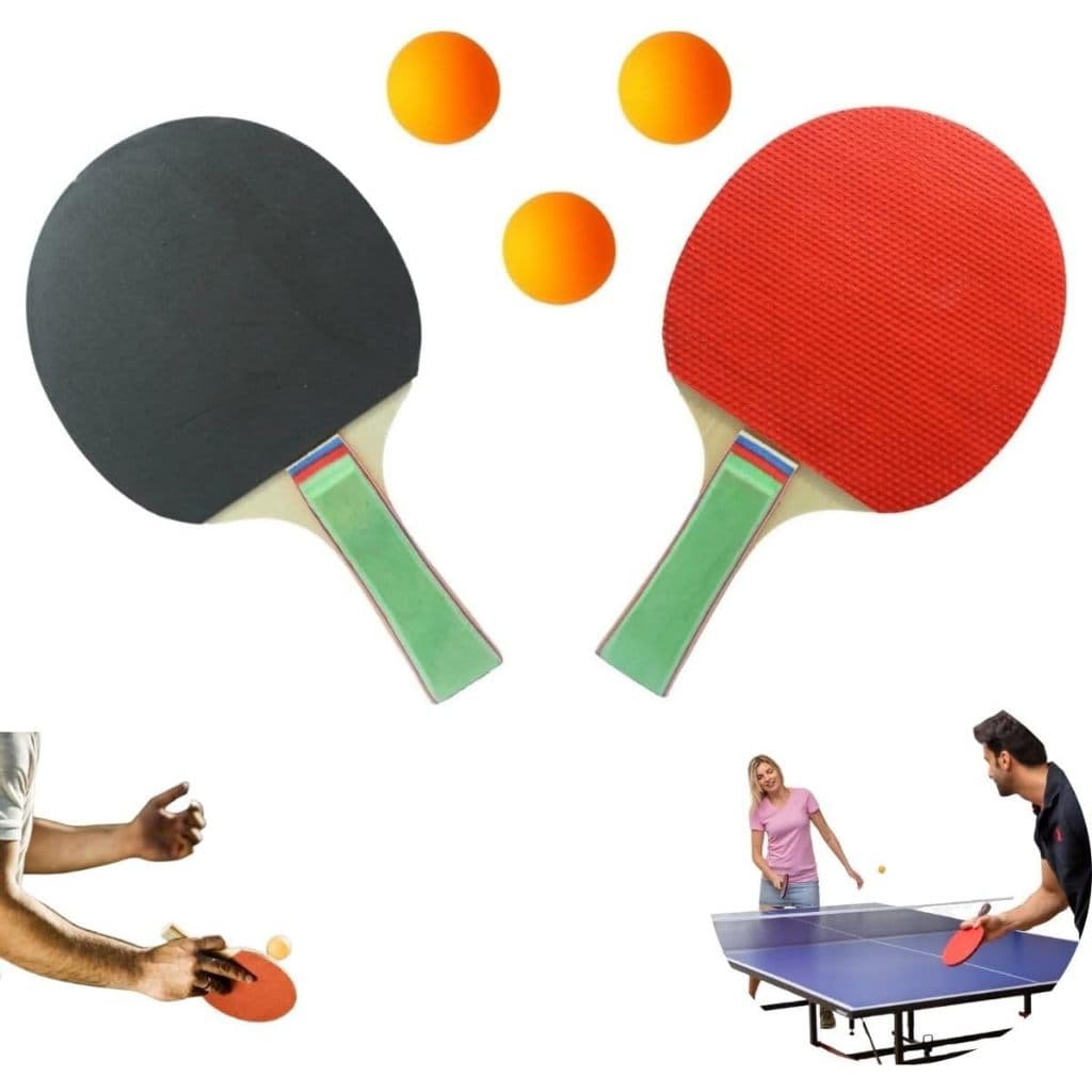 Kit Tênis Ping Pong com 2 Raquetes em Madeira e 3 Bolinhas para Treino ou Lazer