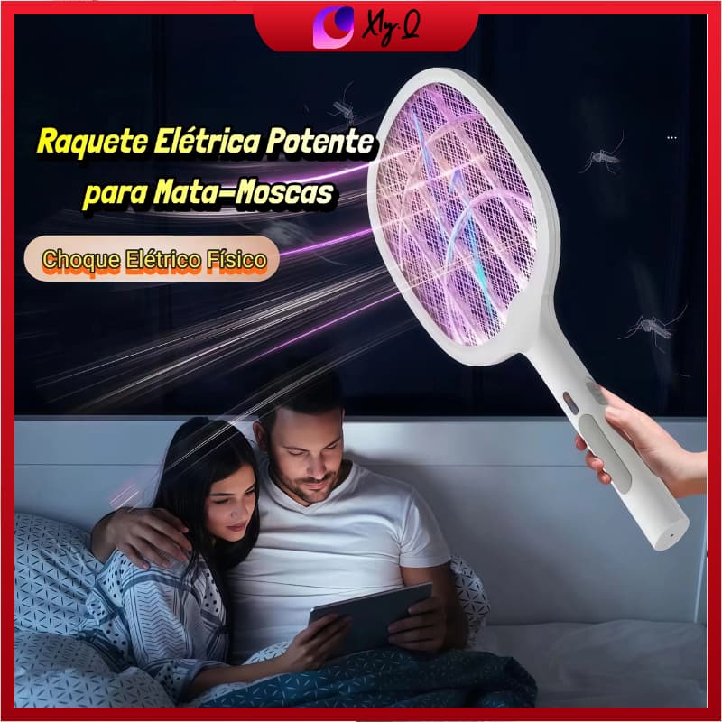Raquete Mata Mosquito Recarregável Com Suporte De Mesa Casa Cor Branco Raquete Elétrica Potente para Mata-Moscas