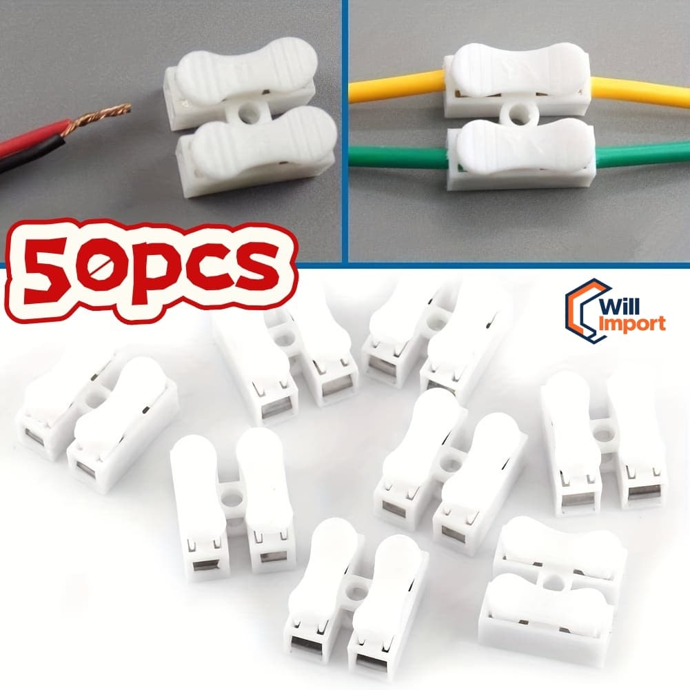 50 peças Conector de PressÃo 2 via para fios duplo Emenda Sem Solda Sem Parafusos