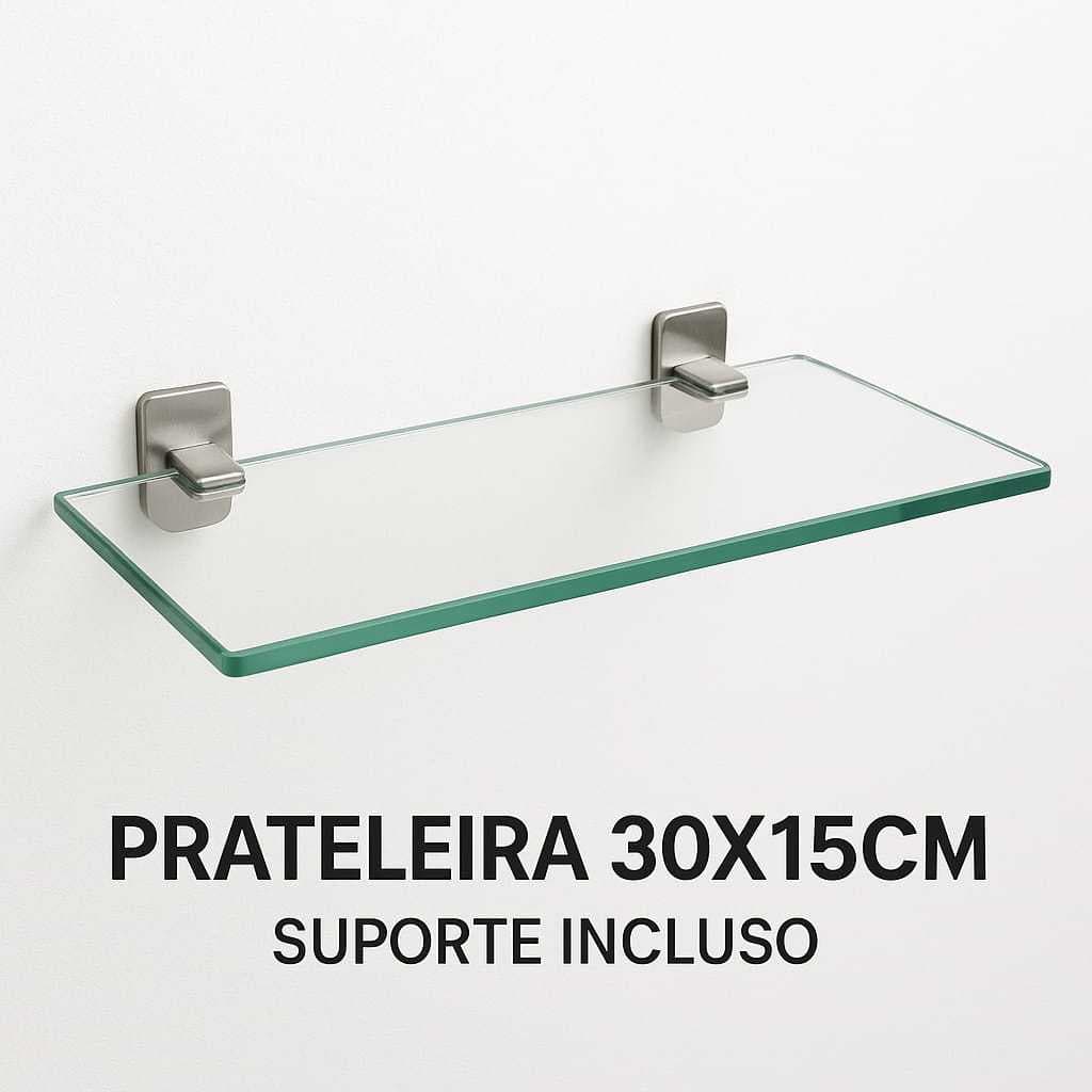 Prateleira Vidro Lapidado 30x15cm Banheiro Luxo Porta Shampoo Premium