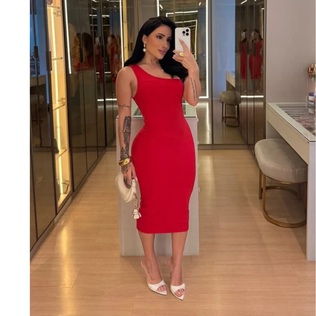 Vestido Midi Canelado Feminino Casual