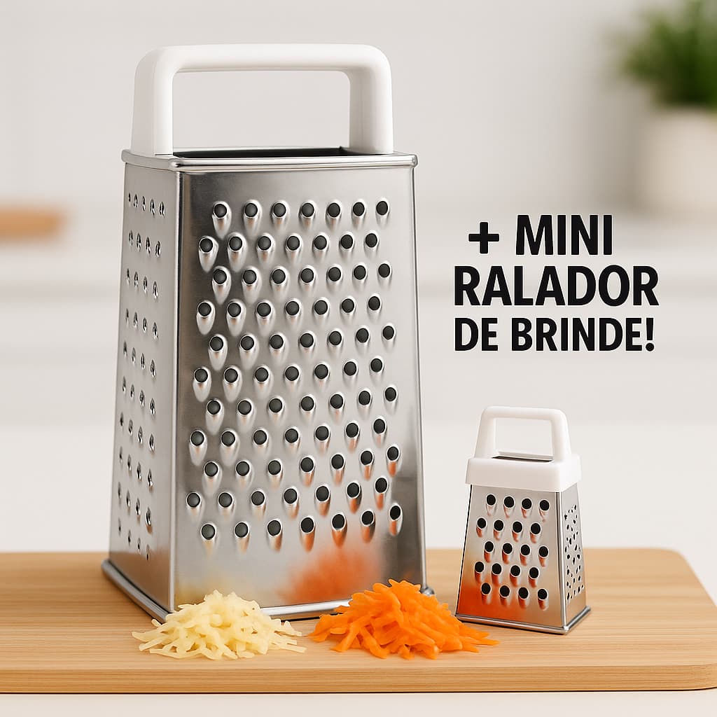 Ralador 4 Faces Aço Inox Grande 20cm + Mini Ralador Inox de Brinde  Para Queijo, Legumes e Chocolate