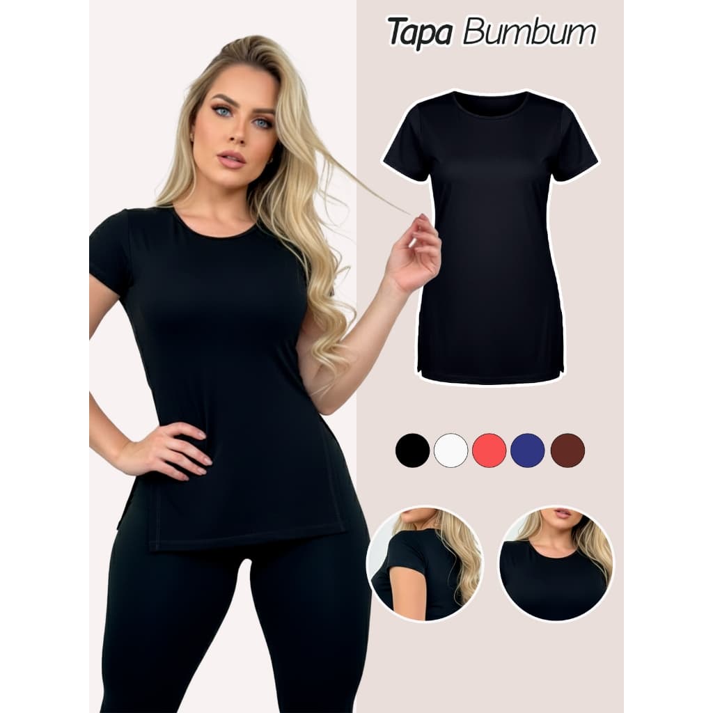 Roupa de Academia Tapa Tampa Bumbum Blusa Feminina Longa Sobre Legin Camisa Fitness Fenda Lisa