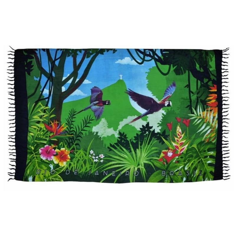 Pareo Canga Saída Praia Beach Piscina 160x110CM Toalha 100%Viscose Cristo Corcovado Fauna Mata Atlântica Painel Verão
