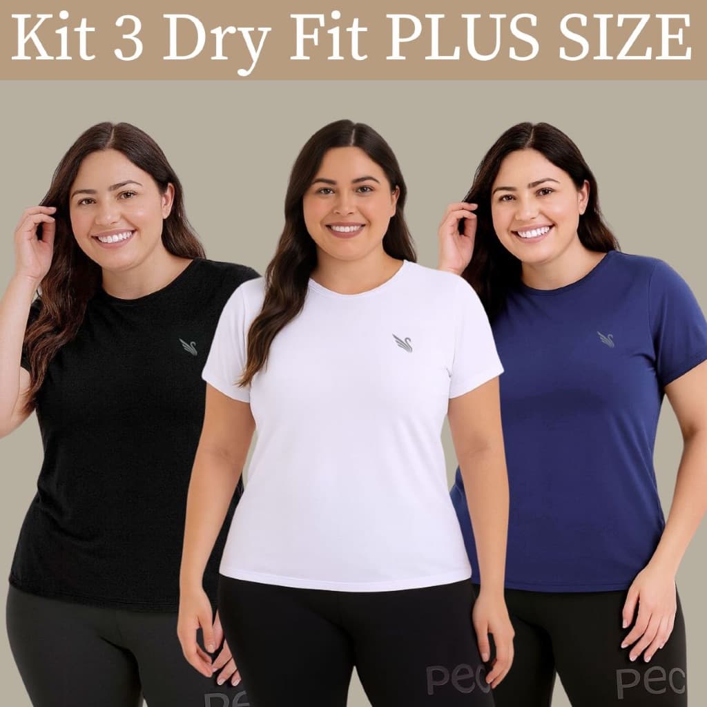 Kit 3 Camiseta plus Size Dry Fit Treino Academia Caminhada Curves G1 G2
