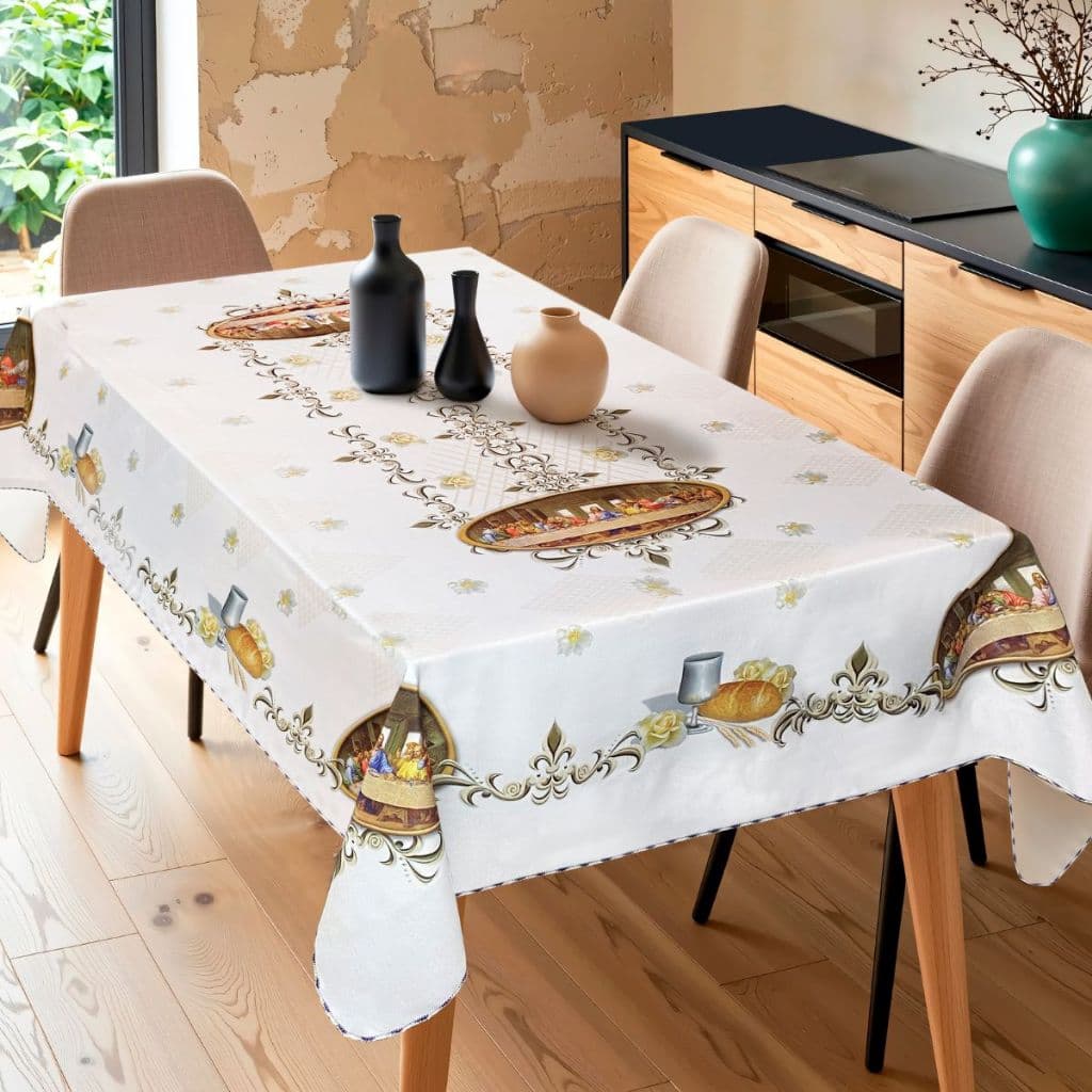 Toalha De Mesa Religiosa 2,00x1,40m Retangular Em Poliéster