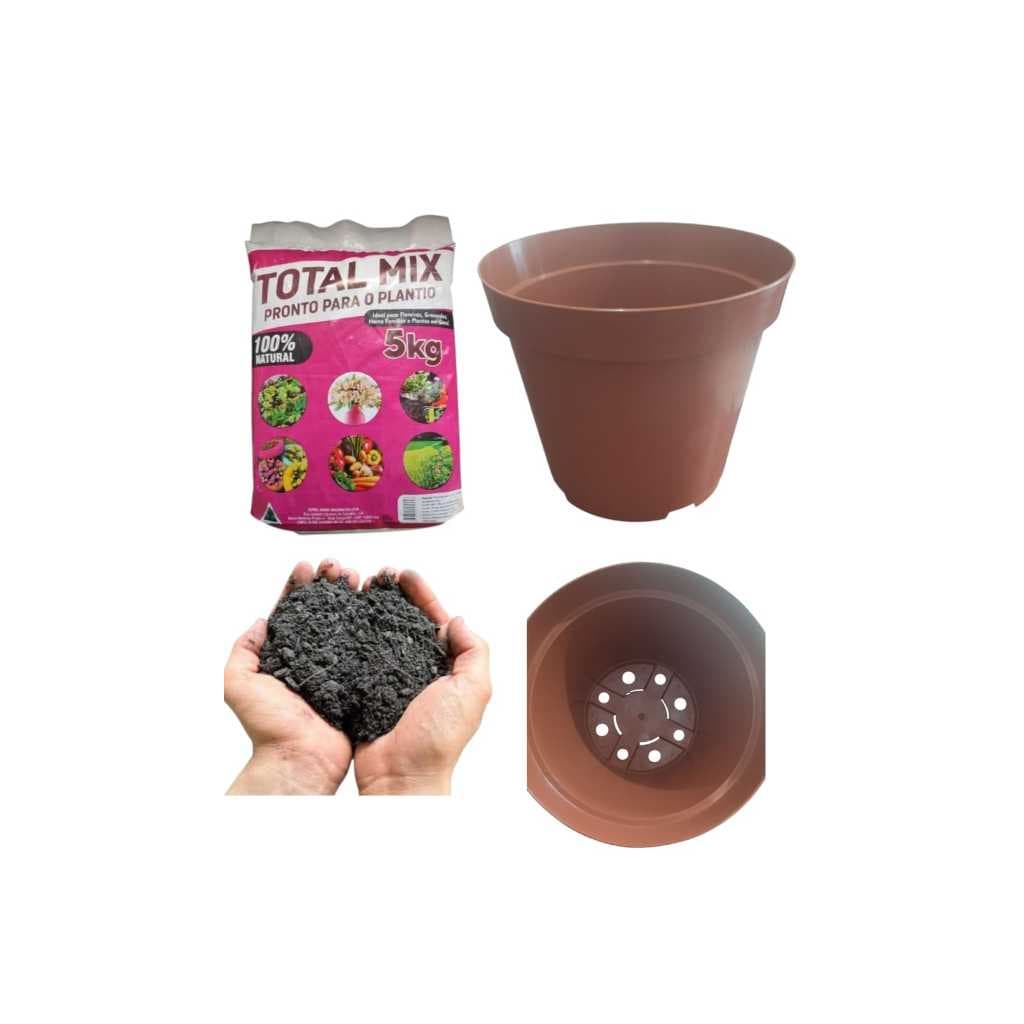 Substrato Total Mix 5kg+Vaso para Flores contendo Casca de Pinus para maior Drenagem