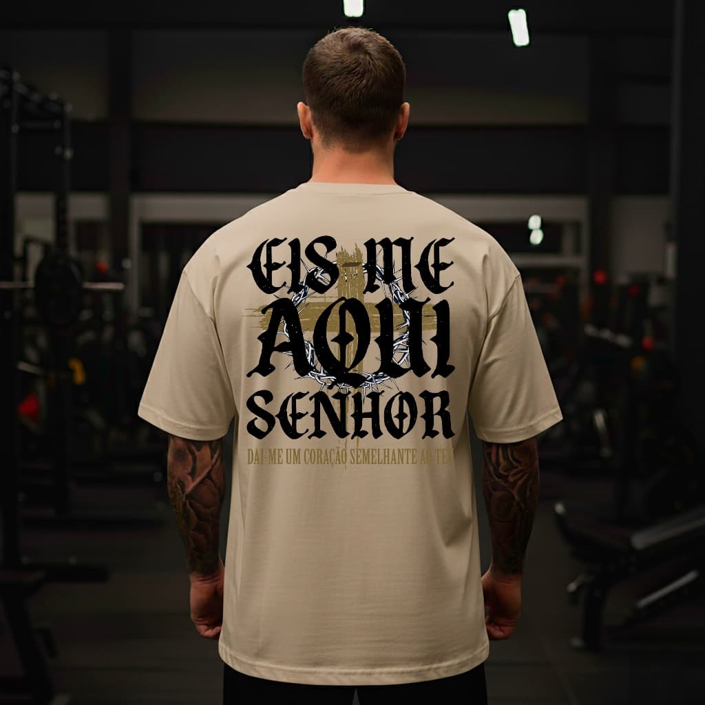 Camiseta Oversized 100% Algodão Eis Me Aqui Senhor Religiosa Blusão Malha Premium Grossa Promoção