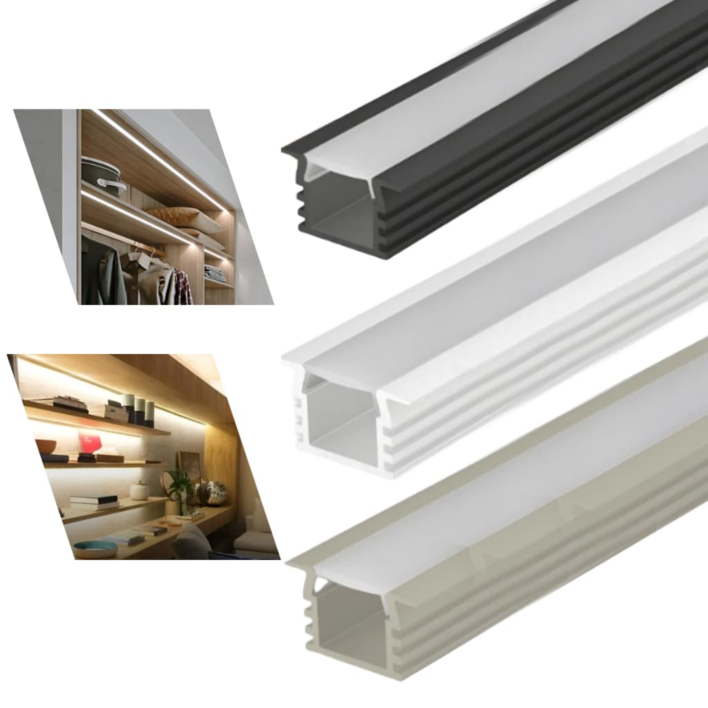 3 Perfil De Led Embutir Slim Baby 13x8mm 1m P/ Marcenaria Iluminação S/ Fita