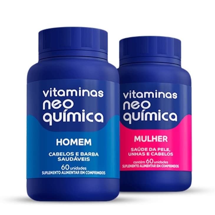 Kit 2 Vitaminas Homem + Mulher 60 Comprimidos Cabelo E Barba E Unhas E Pele Suplementação Neo Quimica