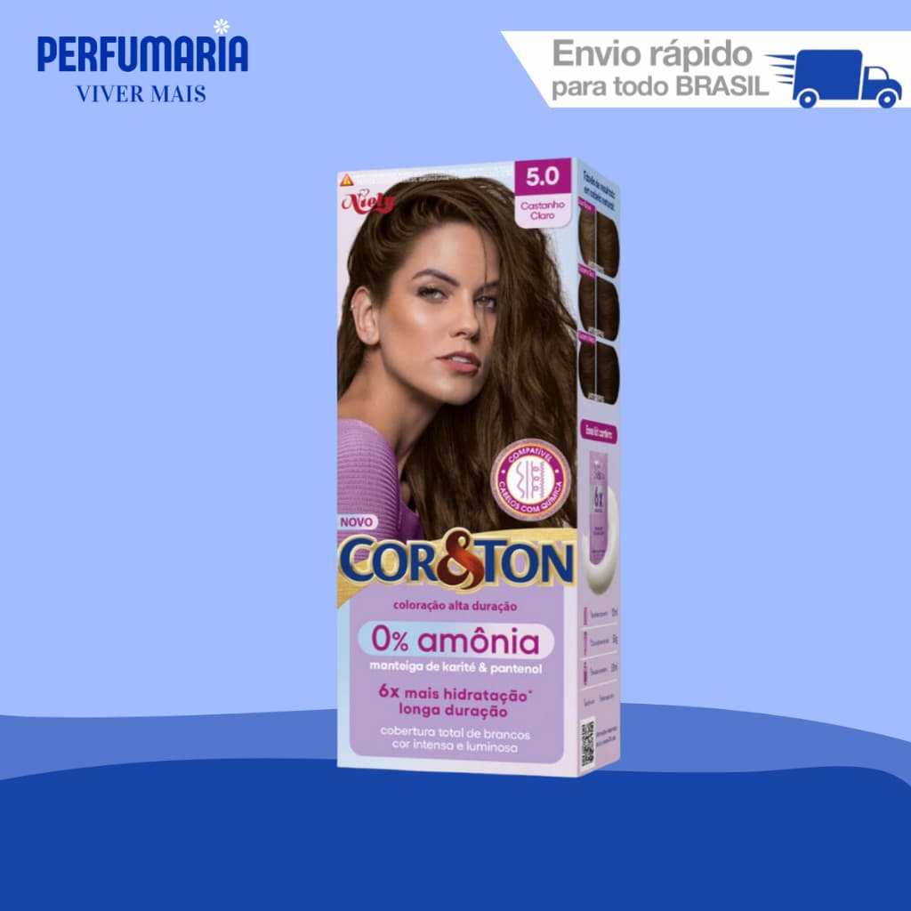 COLORAÇÃO COR&TON SEM AMÔNIA KIT 05.0 CASTANHO CLARO.