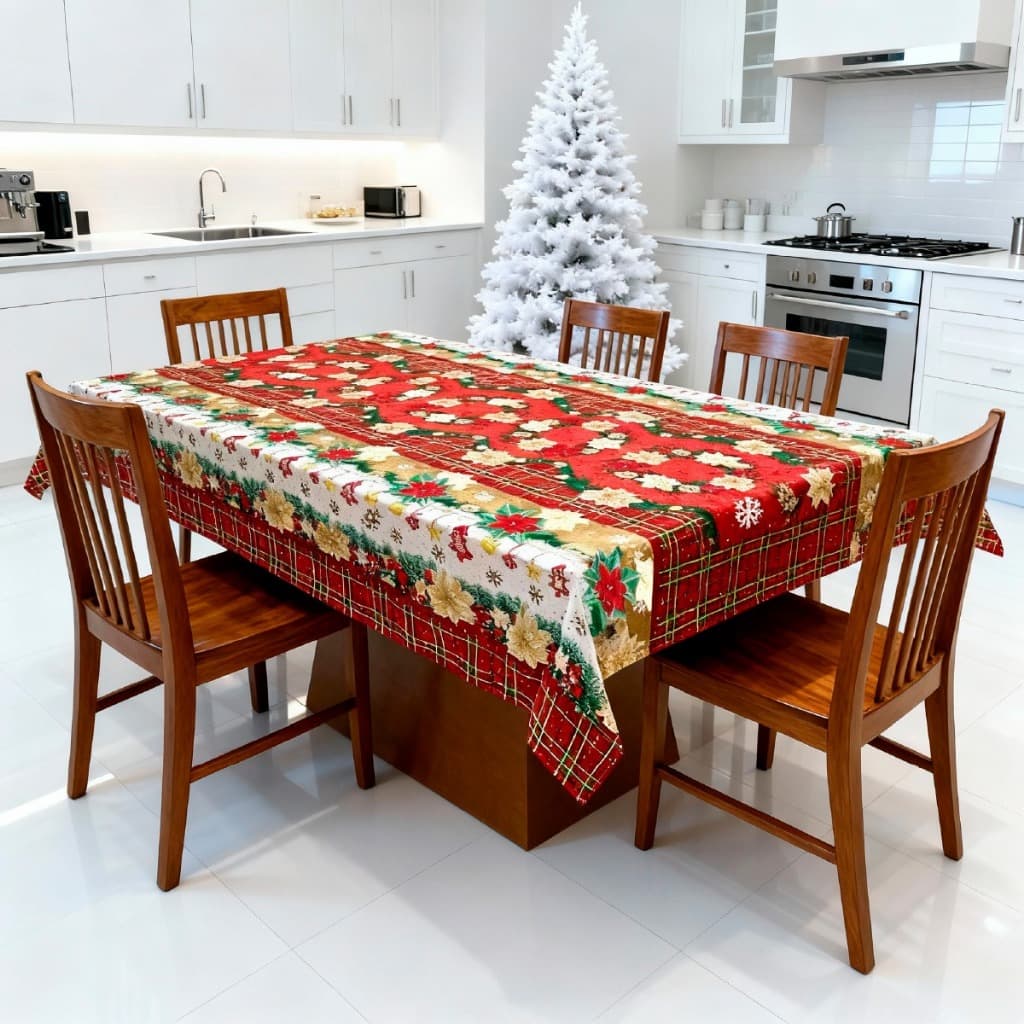 Toalha de Mesa Oxford Festiva Natalina Natal para 4/6/8 Lugares