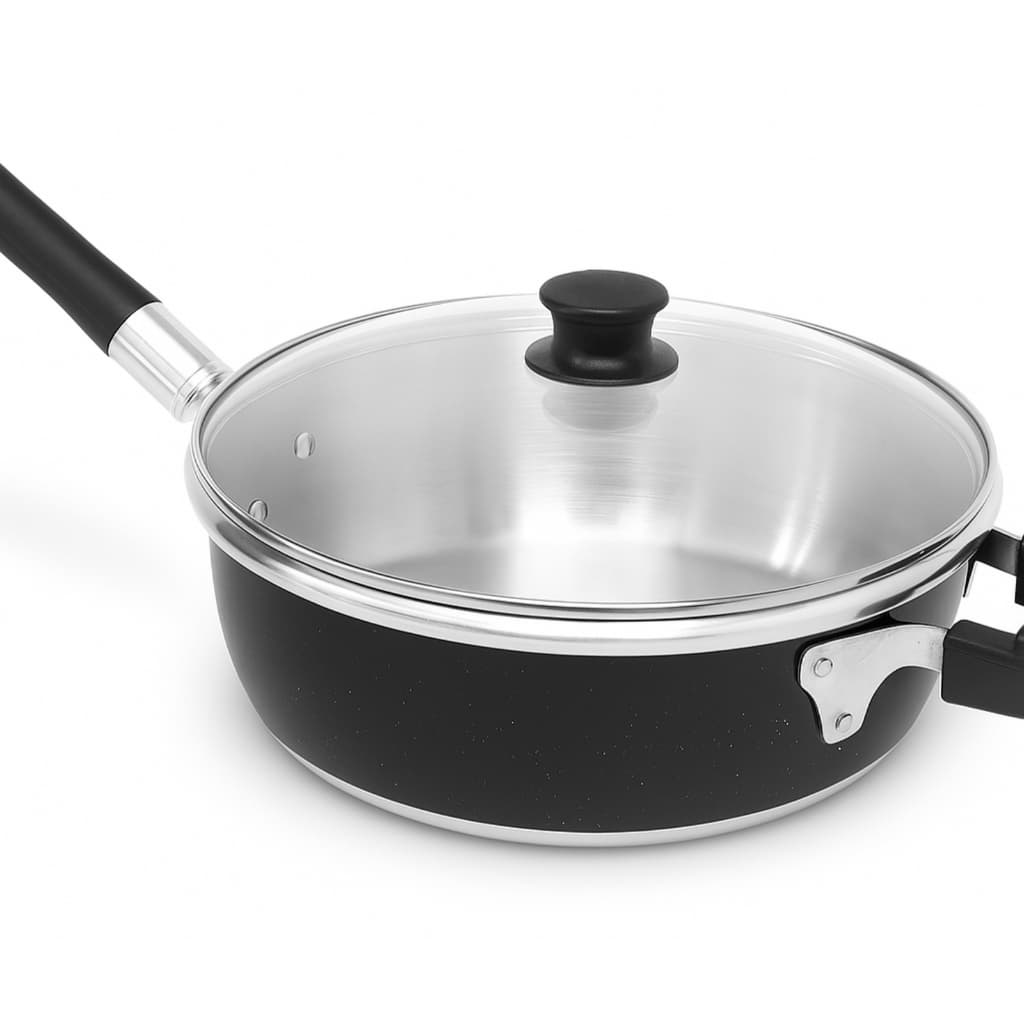 Frigideira Frigidera Fritadeira Grande Grossa Alumínio 30cm Com Tampa de Vidro Cor Preto