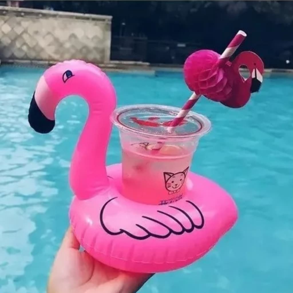Kit 5 Boias Porta Copo Flamingo Flutuador P/ Praia Piscina Festa