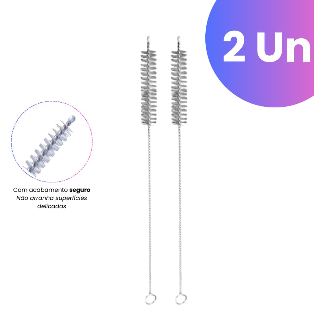 Kit 2 Escovas de Limpeza - Ideal para Canudos, Bicos e Mamadeiras  - Cerdas em Nylon Haste Flexível