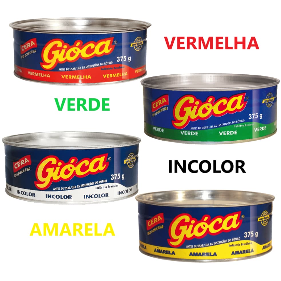 Cera em Pasta Pisos Móveis Calçados 375g Vermelha Verde Amarela Incolor Gióca
