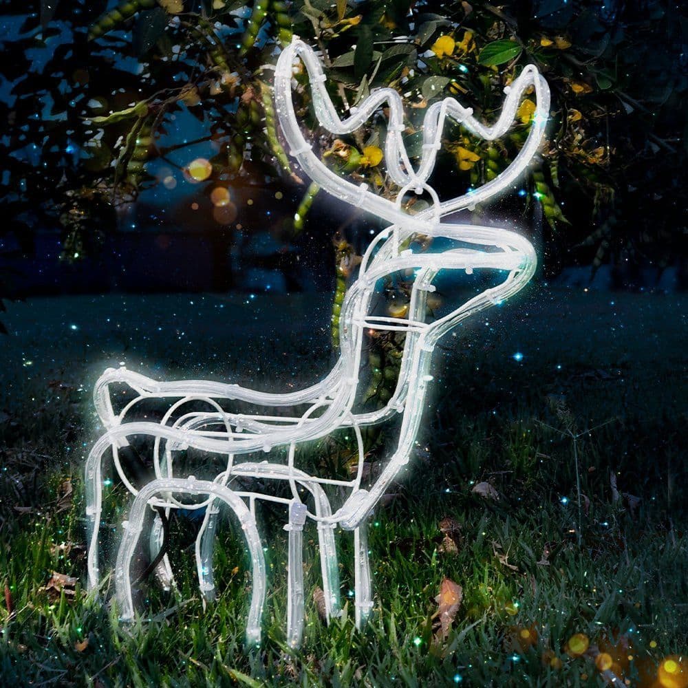 Armação Enfeite Decoração de Natal animal Rena Tamanho Médio 112 Leds 220v Branco Frio