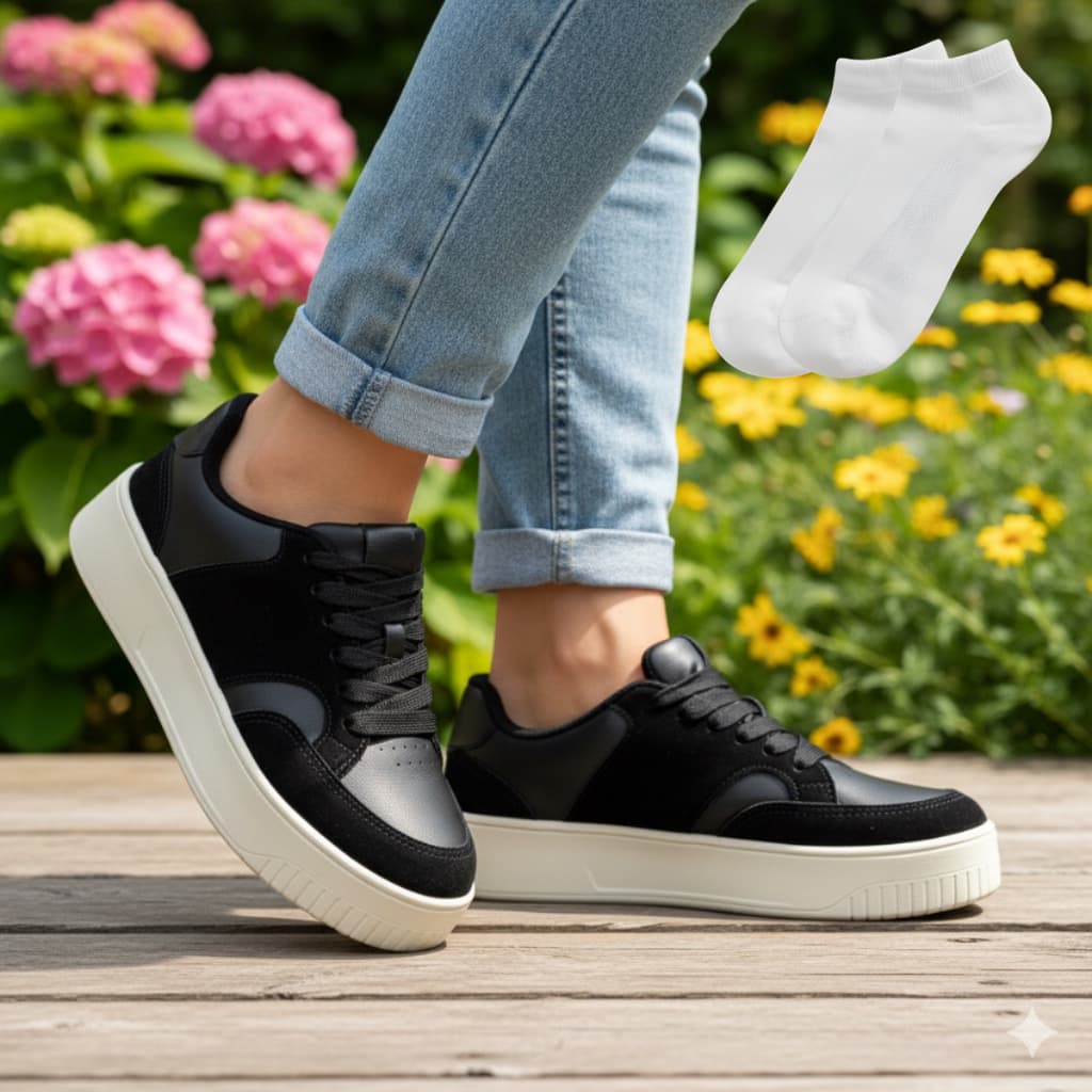 Kit Tênis Feminino Casual Plataforma Sapatênis Clássico Confortável + Meia
