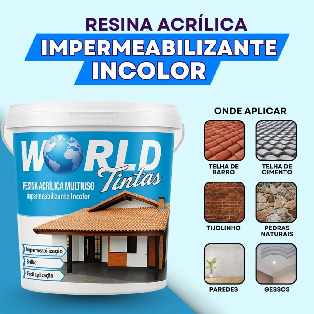Galão Resina Acrílica Multiuso World 18 Litros  Telhas Pedras Tijolos