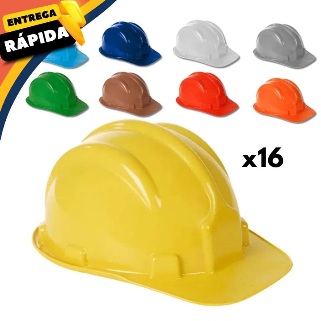 Kit 16 Capacete Com Carneira Proteção EPI Obras Construção Cívil Eletricista Pedreiro Operario Resistente