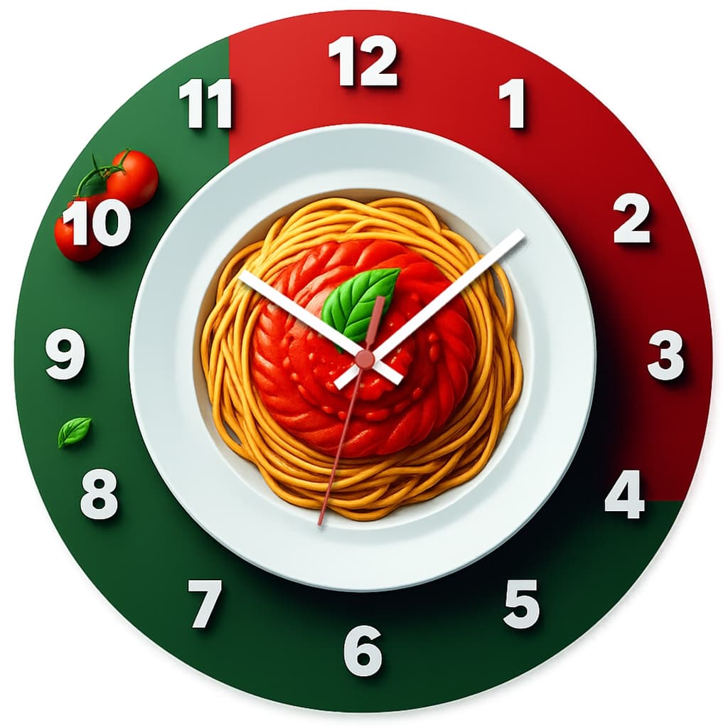 Relógio de Parede Decorativo Comida Italiana Pendulart 29cm Adesivado Silencioso