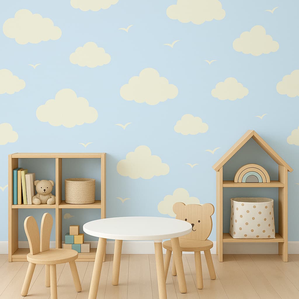 Papel de Parede Adesivo Autocolante Quarto Infantil Nuvem Azul 3x50