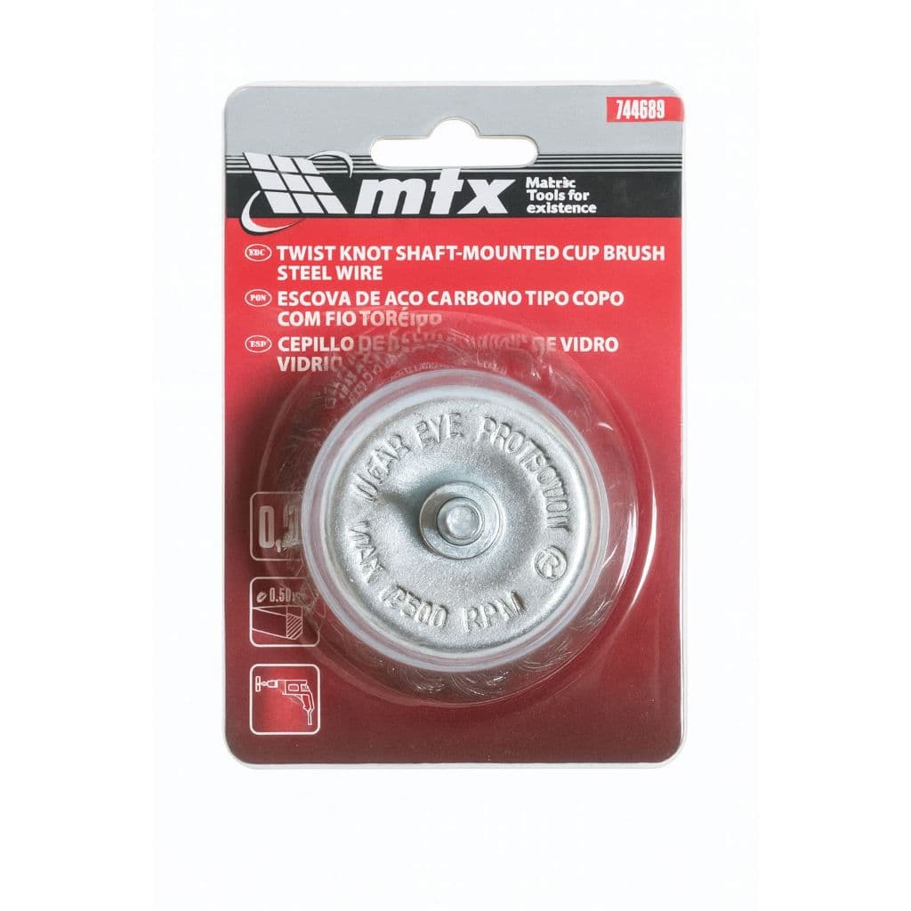 ESCOVA AÇO CARBONO TIPO COPO 65mm 6mm FIO TORCIDO MTX