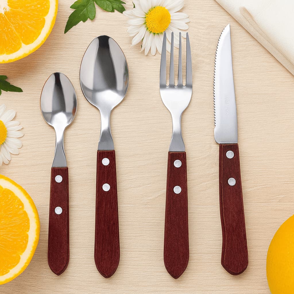 Faqueiro Inox Cabo Madeira Jogo Talheres 24 Peças Porta Talher Divisória Cozinha Organizador Prático
