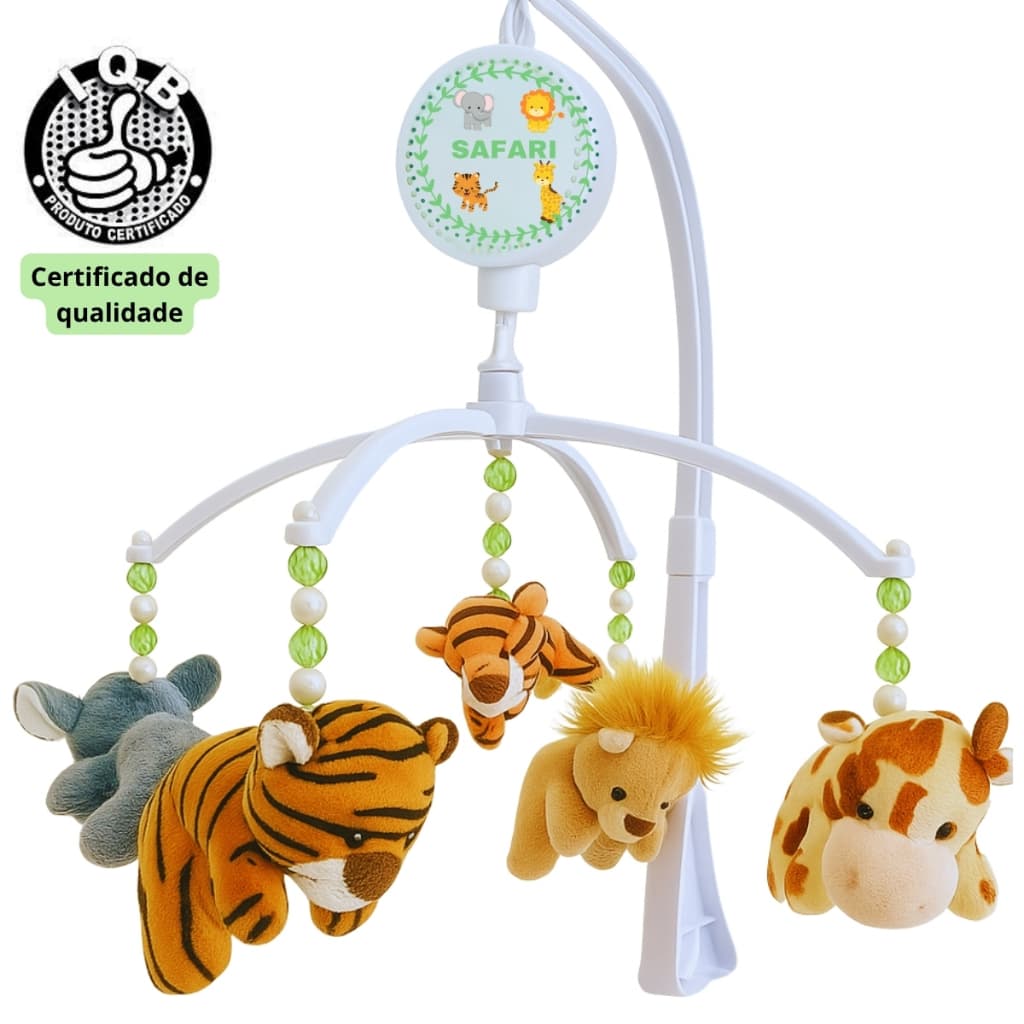 Mobile para Berço Musical E Giratório Animais Da Floresta Safari Verde Brinquedo Berço Decoração Quarto Bebê