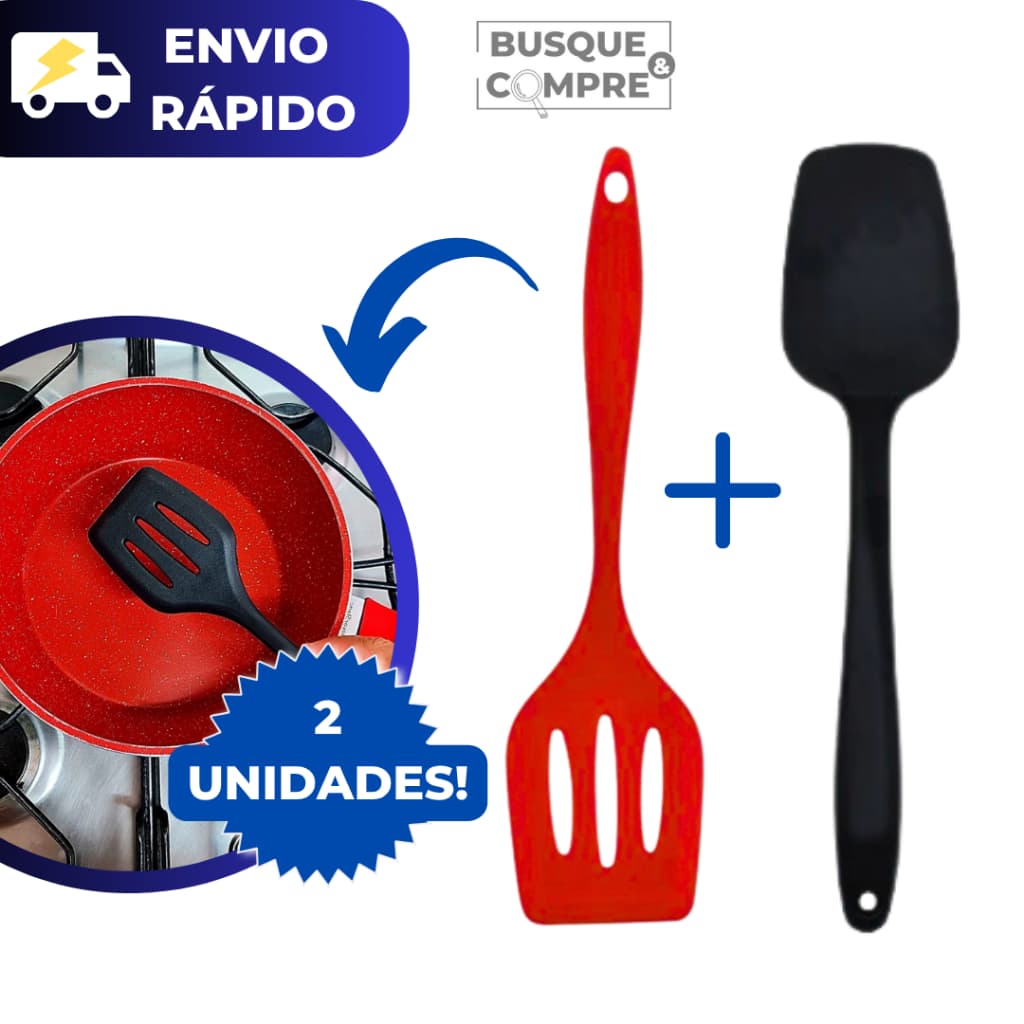 Espatula Vazada de Silicone + Espatula Quadrada de Silicone para Massas e Molhos para Cozinha